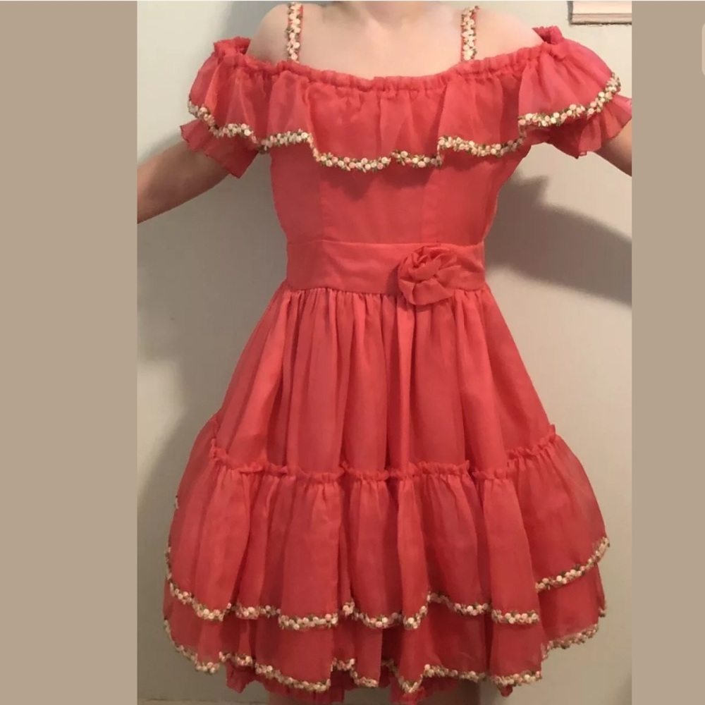 Vintage Girls Pageant Dress Pink Ruffles 6 7 8